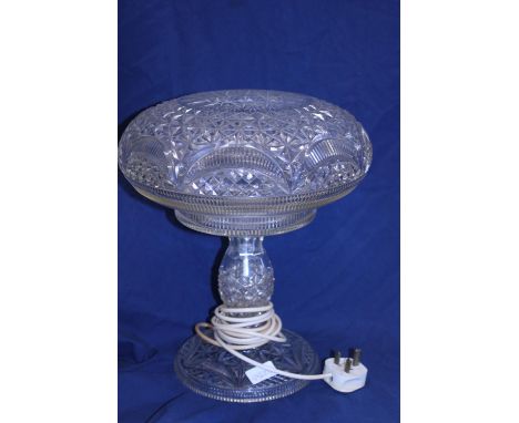 A vintage cut glass mushroom lamp.  Postage unavailable 