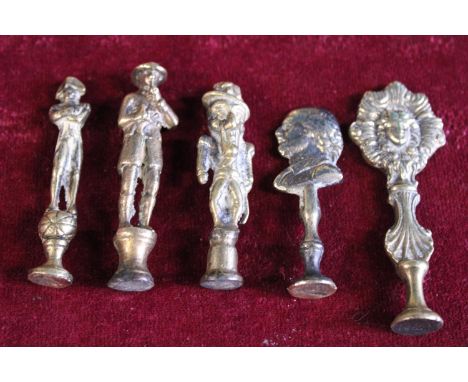 Five brass Victorian smoking pipe tampers 