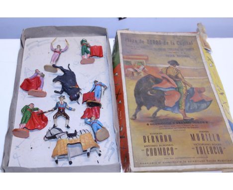 A boxed vintage Jecsan Bull Fighter model figure set 