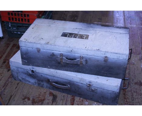 Two vintage wooden carpenters tool boxes. Shipping unavailable. 