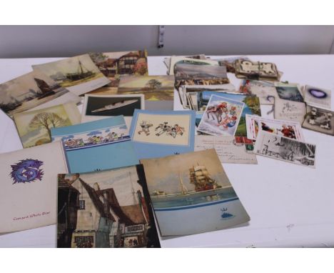 A selection of vintage postcards, sweet heart cards &amp; Cunard/White Star items 