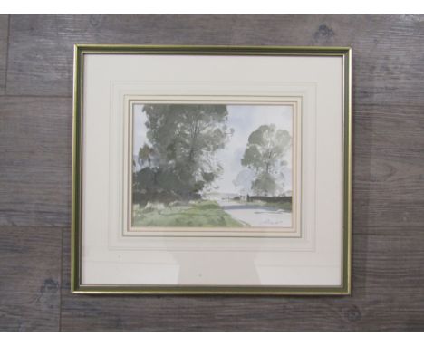 STANLEY ORCHART (1920-2005) A framed and glazed watercolour, meadowside trees and gate. Signed bottom right. 18cm x 23.5cm