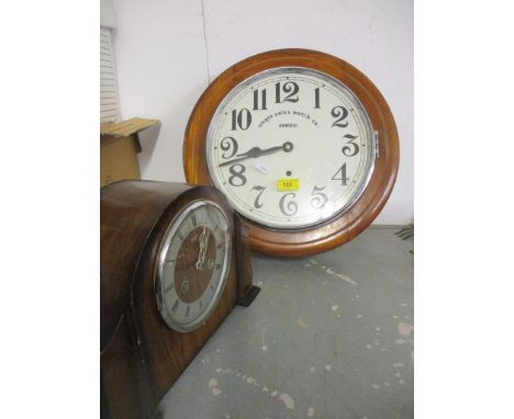 A walnut and Anglo Swiss Watch Co, Admiral 30-day dial wall clock, 30cm white Arabic dial, along with a Smiths Enfield mantel