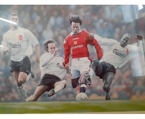 Keith Fearon - Breaking Through, a signed print with the signatures of Ryan Giggs and the artist to the lower margin, framed,
