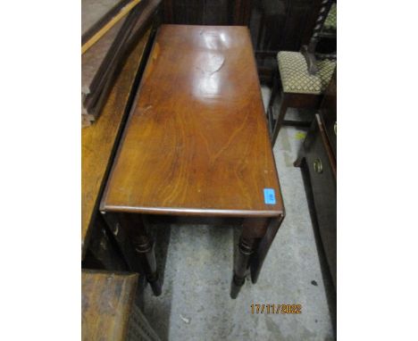 An early Victorian mahogany gate-leg table on ring turned legs 75cm x 92cm x 38cm (when unextended), 126cm when extended Loca