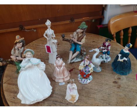 A quantity of china figures to include Royal Doulton Cherie HN2341, Coalport Hannah and a Nao model of geeseLocation: R2:2