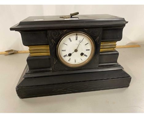 Victorian black slate cased mantel clock 