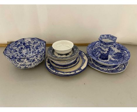 Mixed Lot: Various blue and white table wares to include Spode and Royal Doulton Norfolk