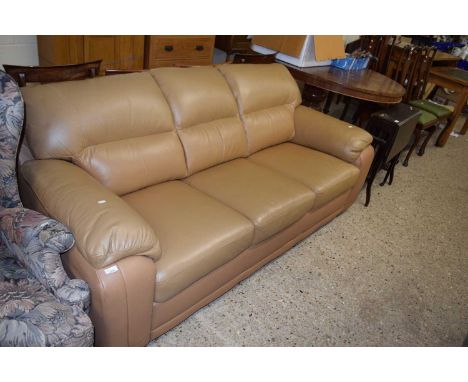 Brown leather three seater sofa