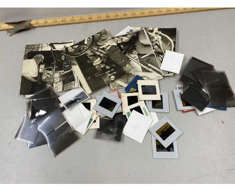 Box of various photographic negatives, vintage photographs to include some motor racing interest and others