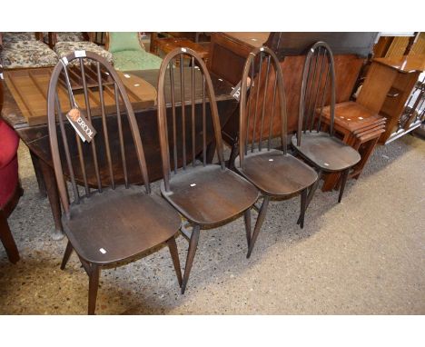 Set of four dark Ercol stick back chairs