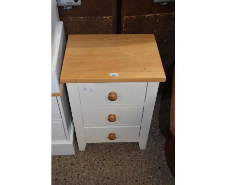Light oak topped three drawer bedside cabinet, 45cm wide