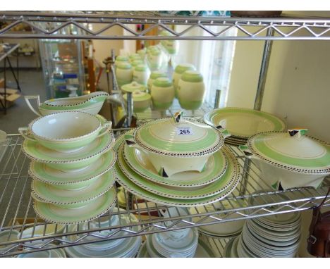 6 place Art Deco period hand painted green banded dinner service, by Crown Ducal England pattern No: 784158 comprising 2 styl