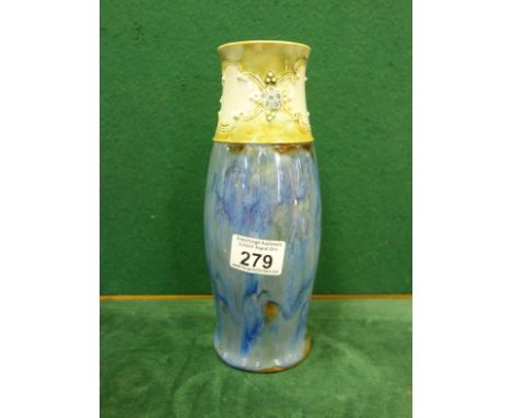 Royal Doulton stoneware glazed vase, impressed No: 8079 to base, 9" tall End of Day blue finish, with light green top 