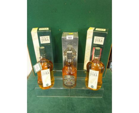 Isle of Jura a single Malt Whisky aged 10 years, 1 litre bottle with original packaging, a similar bottle of Isle of Jura sin