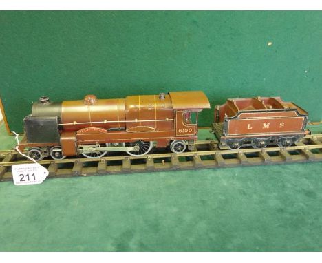 Rare Hornby O-Gauge train and tender model Royal Scot LMS No: 6100 brown coloured with black highlights, both in a played con