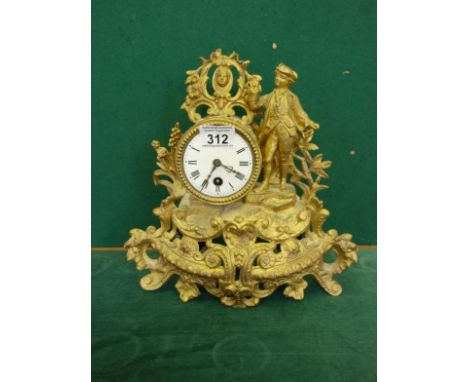 Late 19c Ormolu mantle clock, with enamel dial 8 day movement, needs rest £oration 