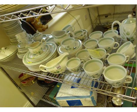 Complete dinner and tea service, including tureens, plates, jugs, cups etc, a large amount by Woods Ware, pattern Clovelly