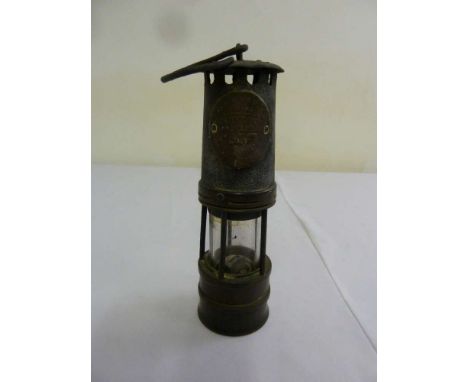 Victorian Davy lamp, of customary form with applied plaque reading Hailwood Approved lamp