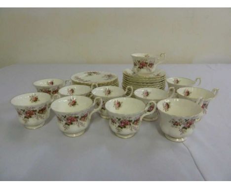 Royal Albert Lavender Rose part tea service to include sandwich plates, cup and saucers (34)