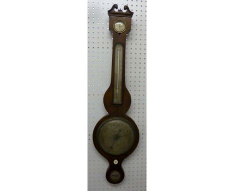 F Amadio Edwardian banjo mercury barometer and thermometer - A/F