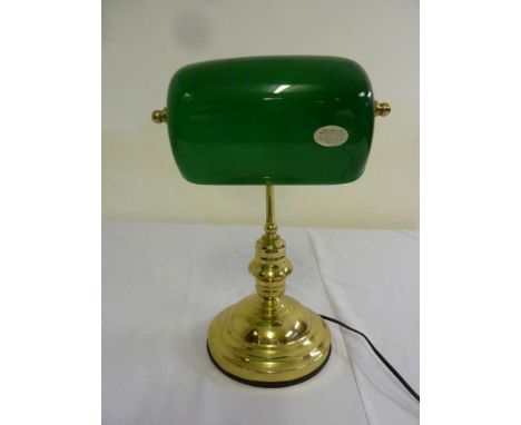 Brass and green glass library lamp
