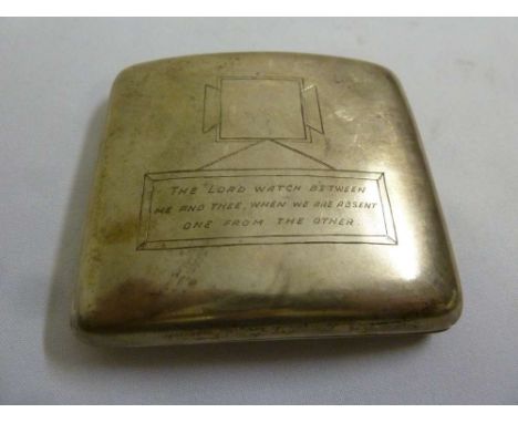 Silver cigarette case, presentation engraving to the hinged cover