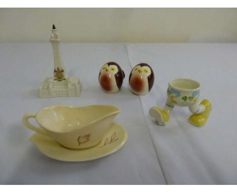 Shelley model of Blackpool Tower, Carltonware salt and pepper in the form of birds, Carltonware sauce boat on stand and a Car