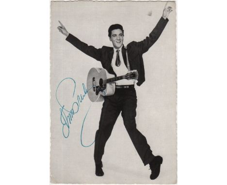 PRESLEY ELVIS: (1935-1977) American Rock 'n' Roll Singer. An excellent vintage signed 4 x 6 postcard photograph of Presley in