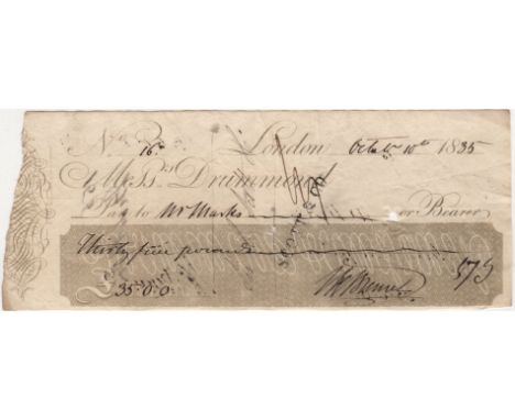  BRUNEL ISAMBARD KINGDOM: (1806-1859) British Engineer. D.S., I K Brunel, being a signed cheque, London, 10th October 1835. T