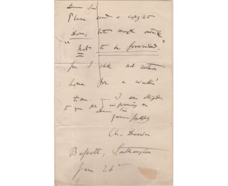  DARWIN CHARLES: (1809-1882) English Naturalist. A.L.S., Ch. Darwin, one page, 8vo, Bassett, Southampton, 26th January n.y., 