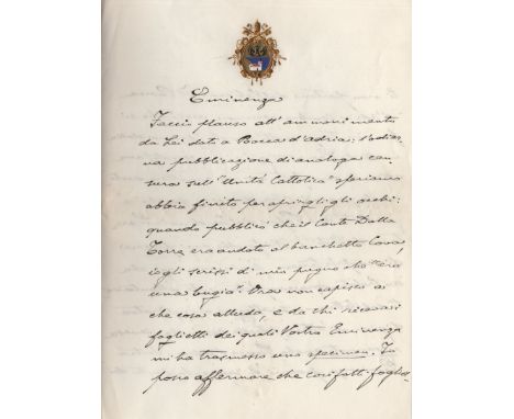  BENEDICT XV: (1854-1922) Pope of the Roman Catholic Church 1914-22. A fine A.L.S., Benedictus PP XV, four pages, small 4to, 