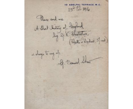  SHAW GEORGE BERNARD: (1856-1950) Irish Playwright, Nobel Prize winner for Literature, 1925. A.N.S., G. Bernard Shaw, on one 