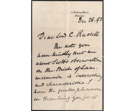  GLADSTONE WILLIAM: (1809-1898) British Prime Minister 1868-74, 1880-85, 1886, 1892-94. A.L.S., W E Gladstone, two pages, 8vo