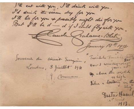 AVIATION: An unusual oblong 8vo page removed from an autograph album individually signed by the pioneer aviators Claude Graha