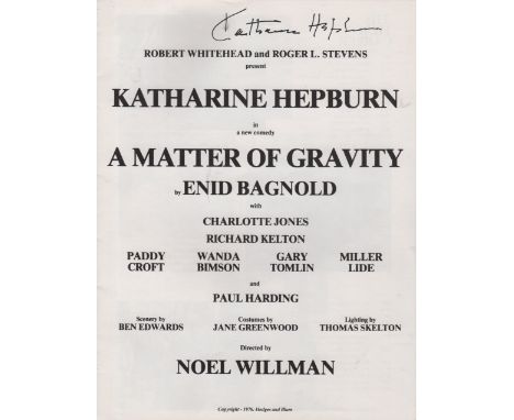 HEPBURN KATHARINE: (1907-2003) American Actress, Academy Award winner. A printed 4to souvenir brochure for a theatrical perfo