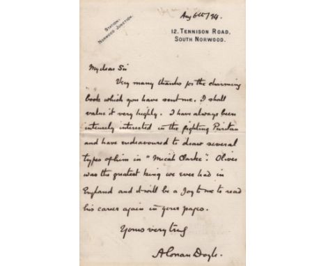  DOYLE ARTHUR CONAN: (1859-1930) Scottish Author, creator of Sherlock Holmes. A good A.L.S., A Conan Doyle, one page, 8vo, Te