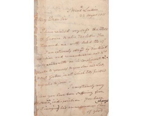 COUTTS THOMAS: (1735-1822) British Banker, founder of the banking house of Coutts &amp; Co. A.L.S., Thomas Coutts, two pages,