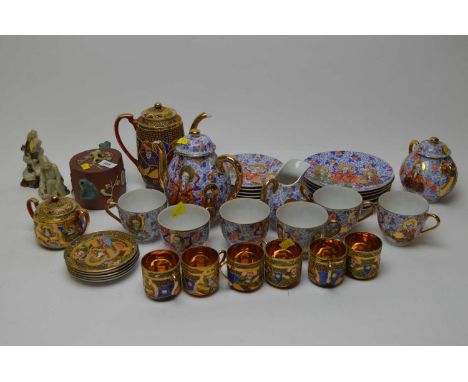 Japanese tea service, comprising: coffee pot, six trios, cream jug and lidded sugar bowl; along with a Japanese Kutani coffee