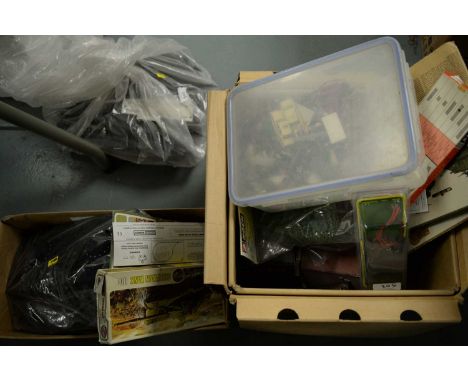 Selection of model construction and model railway items, including: Airfix scale model construction kits; model buildings; ra