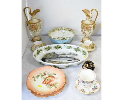 Selection of decorative ceramics, including: Carlton ware lustre bowl with chinoiserie decoration, 23cm diameter; pair of Lim