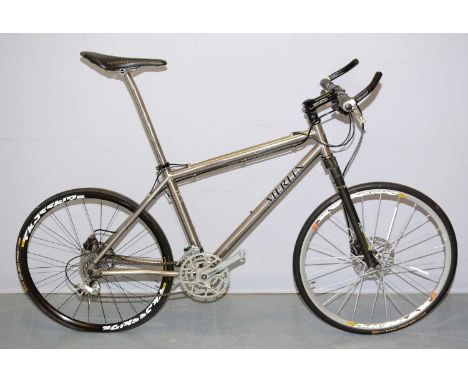 An Oreas titanium-framed mountain bicycle, by Merlin USA, size 35cms (c2t), fitted rigid carbon forks by Pace, Hope disk brak