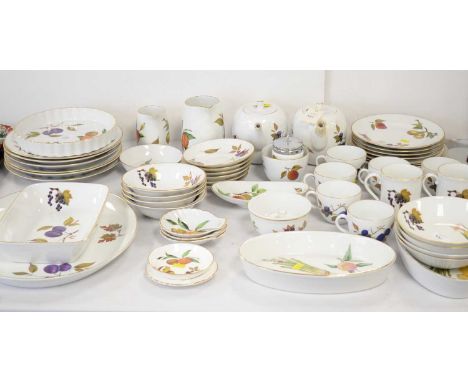 Royal Worcester 'Evesham' pattern part tea and dinner service, including six place settings, two tea pots, jugs, serving dish