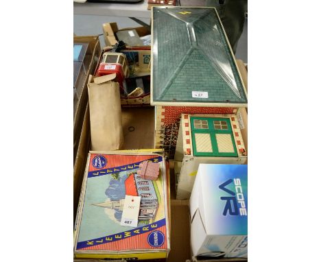 Mettoy tin plate doll house and garage; along with other toys including a boxed Lehmann Rigi 900 cable car; Klee Ware Littlet