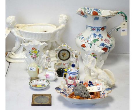 Selection of decorative ceramics, including: Italian ceramic centrepiece formed as two cherubs holding a basket; floral encru