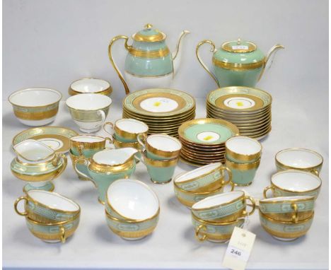 Royal Doulton green and gilt tea service, comprising twelve trios, cream and sugar; along with a similarly decorated Aynsley 