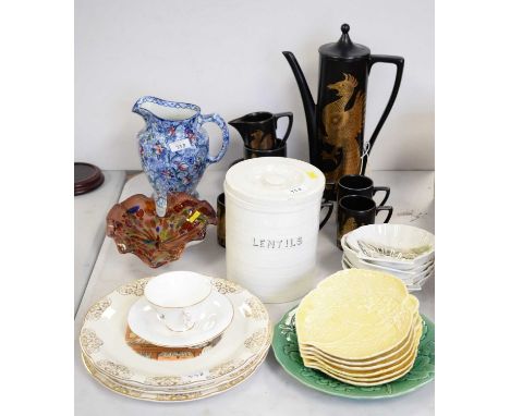 Portmeirion pottery 'Phoenix' pattern coffee service, comprising coffee pot, six cups and saucers, cream and sugar; along wit