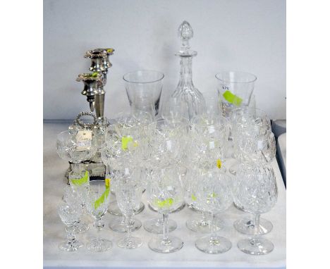 A selection of glass ware, including: eight Dartington wine glasses; pair of Stuart crystal brandy glasses; crystal decanter 