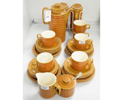 Hornsea 'Saffron' pattern part coffee service, comprising coffee pot, twelve cups and saucers, seven side plates, cream and l