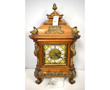 Late 19th Century mantel clock, the Roman dial signed Johnston Glasgow, the walnut case mounted with gilt metal cherubs and s